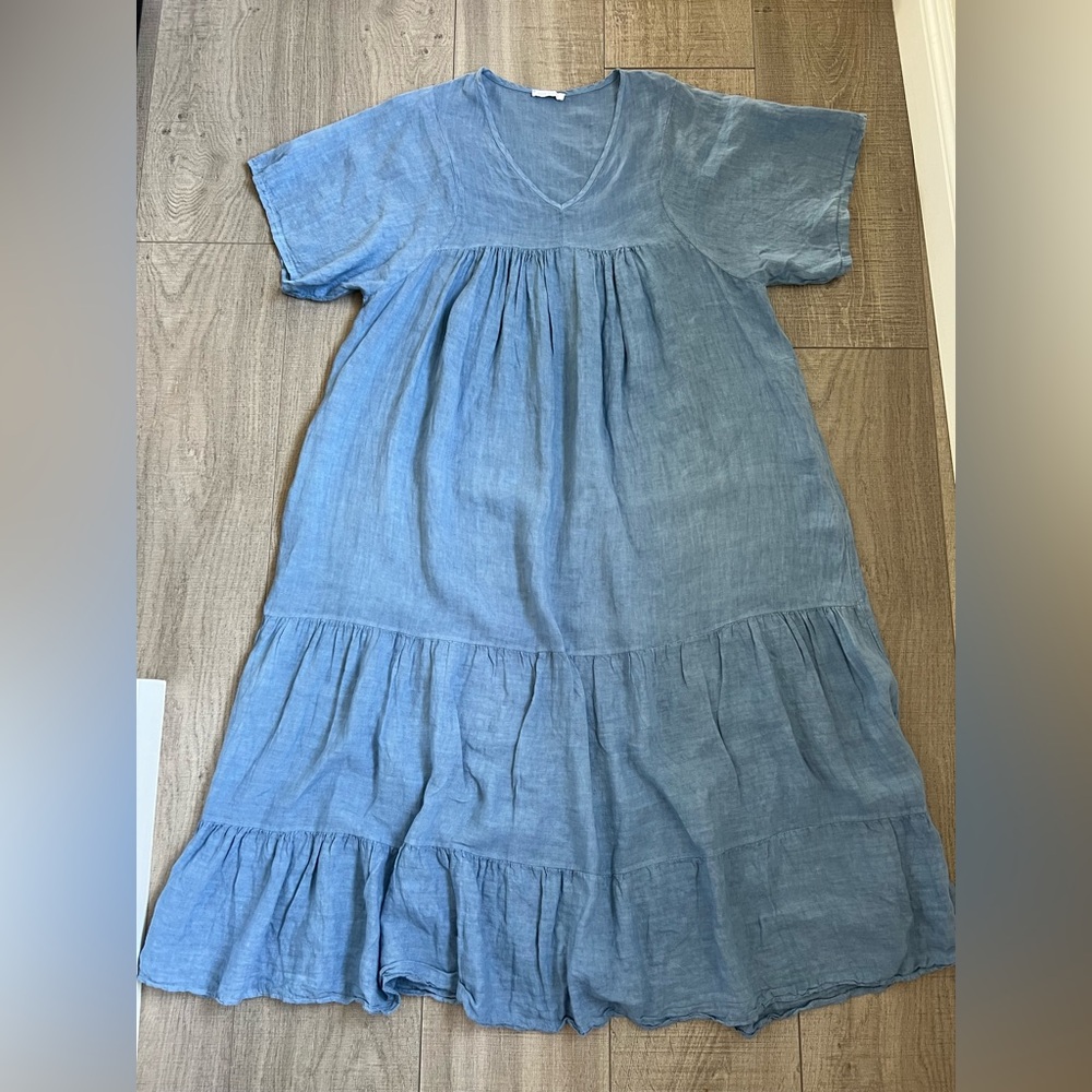 Made in Italy Elegant Blue Linen Maxi Dress Size Large